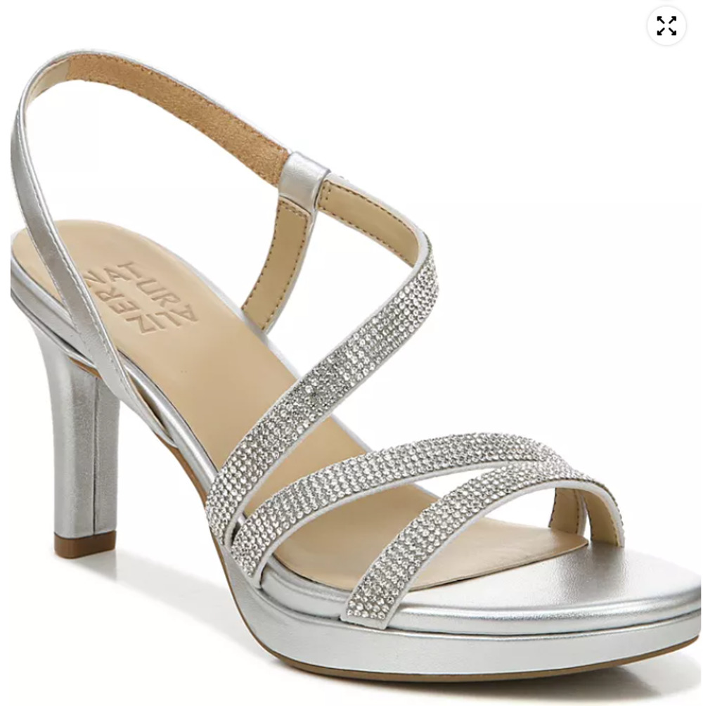 Naturalizer Brenta2 Shoes Women's Size 6 Silver Rhinestone Strappy Sandals Box